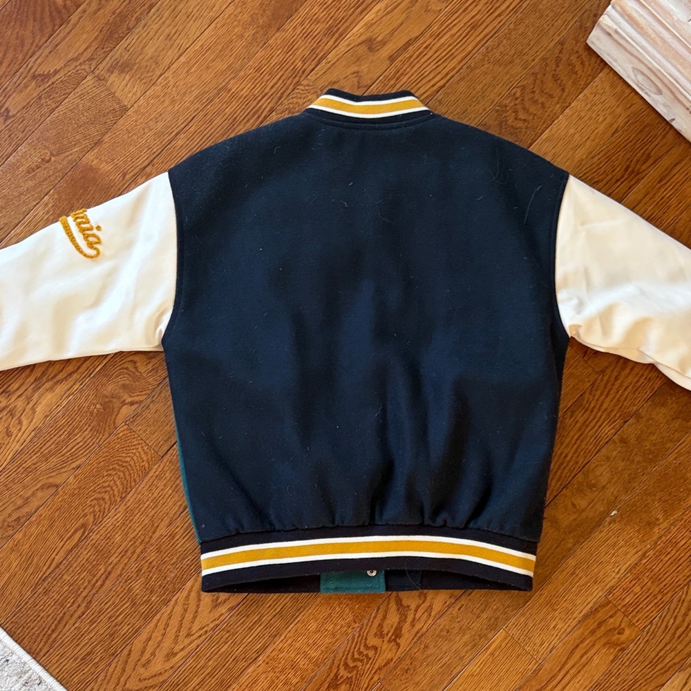 Zara Navy, Green & White Colorblock Letterman Jacket - Picture 6 of 6